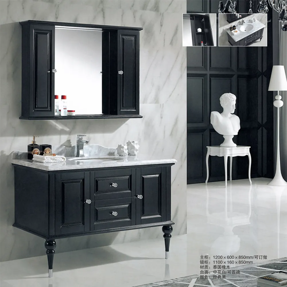 Vanity Mandi Pernis Hitam HS-G13146/Meja Rias Provinsi Prancis/Produsen Furnitur Kamar Mandi Jerman