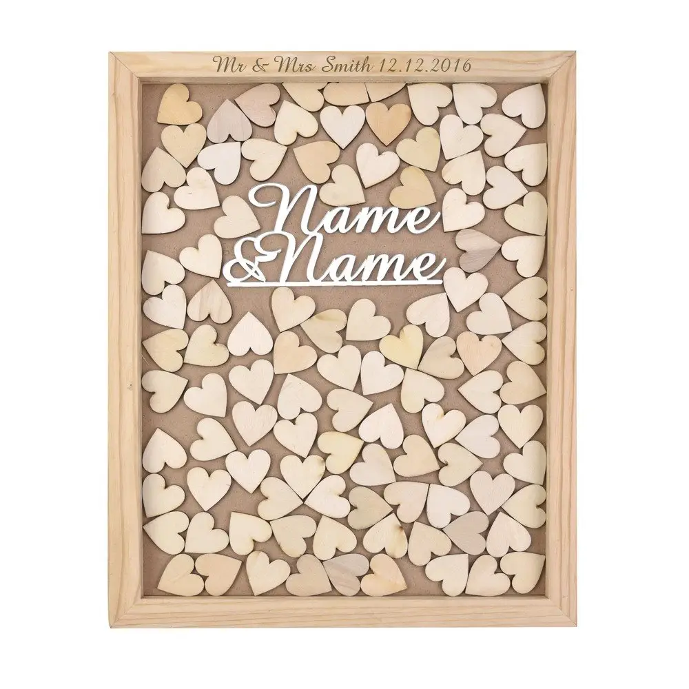 Personalizado de madera boda libro de corazón con 120 piezas corazones Decoración