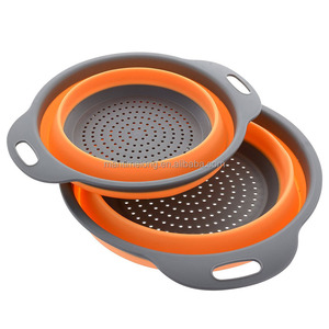 2pcs conjunto plegable redonda colador vegetal de la fruta de la cesta de lavado de colador plegable escurridor con cocina herramienta - Product Image 3
