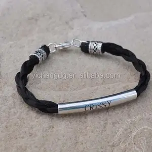 Logan pelo de caballo pulsera nombre grabado brazalete pulsera de cuero,