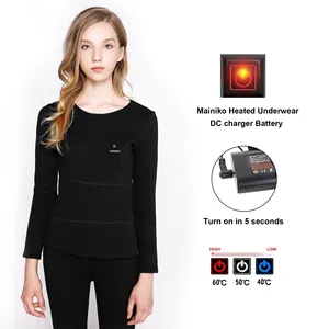 Women's Casual Fleece Heated Shirt Thermal Underwear With Battery Pack Breathable And Warm Long John For Winter Outer Wear