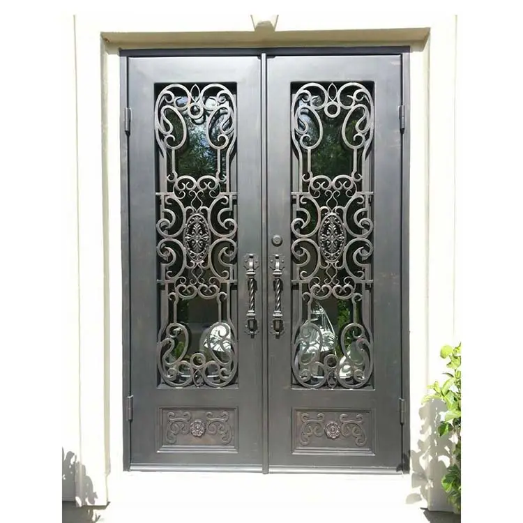 Elegante dekorative schmiede eiserne Haustüren mit doppeltem Eingang aus China importiert