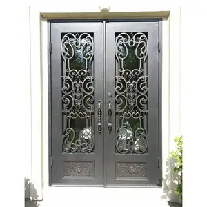 Elegant decorative double entry wrought iron front doors imported from China