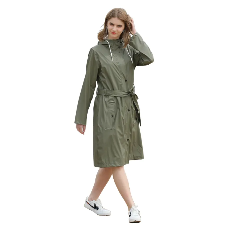 Bayan nefes yağmurluk PU uzun ceketler yumuşak moda su geçirmez resmi elbise yağmurluk yağmurluklar yetişkinler için Polyester PVC