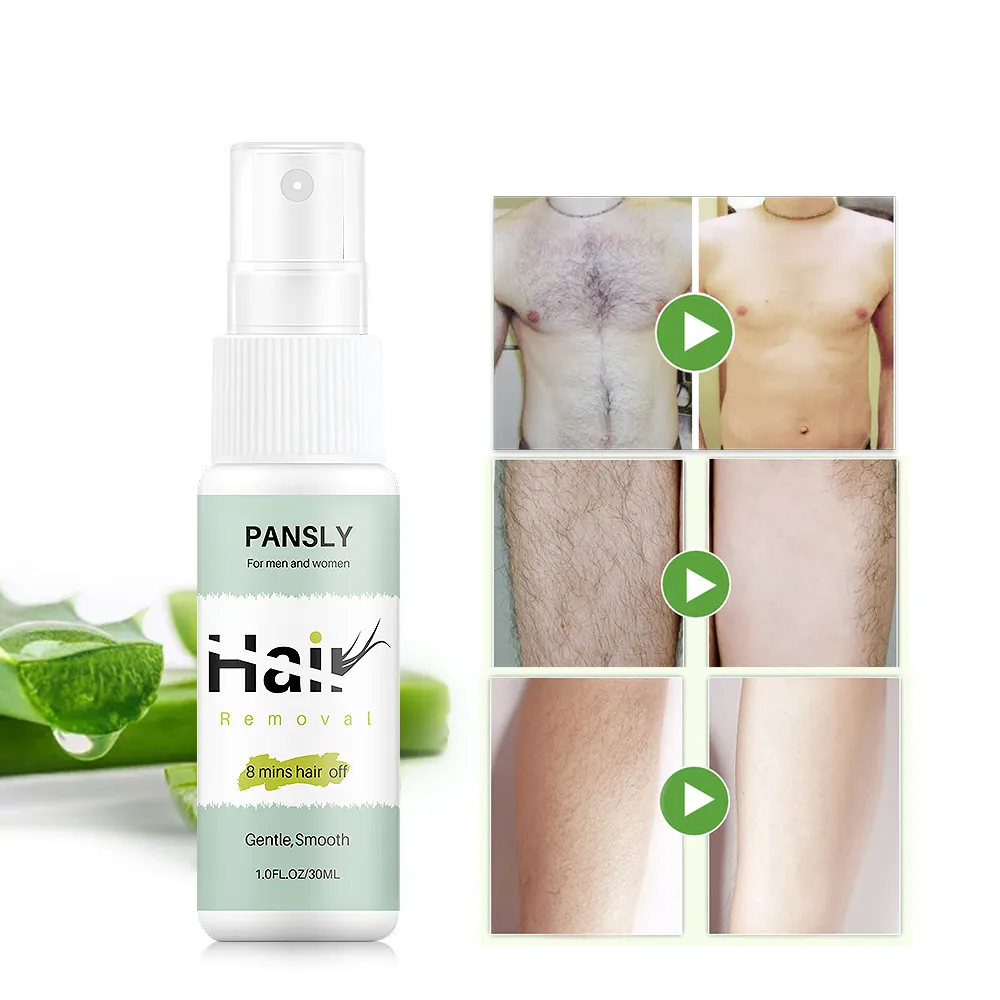 PANSLY — Spray dépilatoire pour enlever les poils, pour parties intimes, jambes, visage, peau lisse, crème dépilatoire