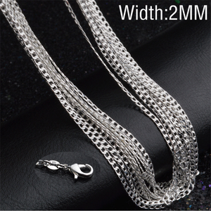 Collana pendente in argento placcato 2mm 18 pollici 24 pollici 30 pollici catene fai da te collana <span class=keywords><strong>accessori</strong></span> <span class=keywords><strong>uomo</strong></span> collana a catena piatta - Product Image 2