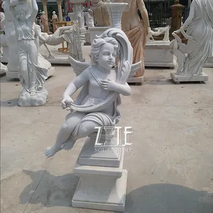 流行设计雕刻白色大理石小男孩天使雕像