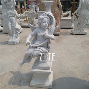 Estatua de Ángel de niño pequeño de mármol blanco tallado de diseños populares - Product Image 1