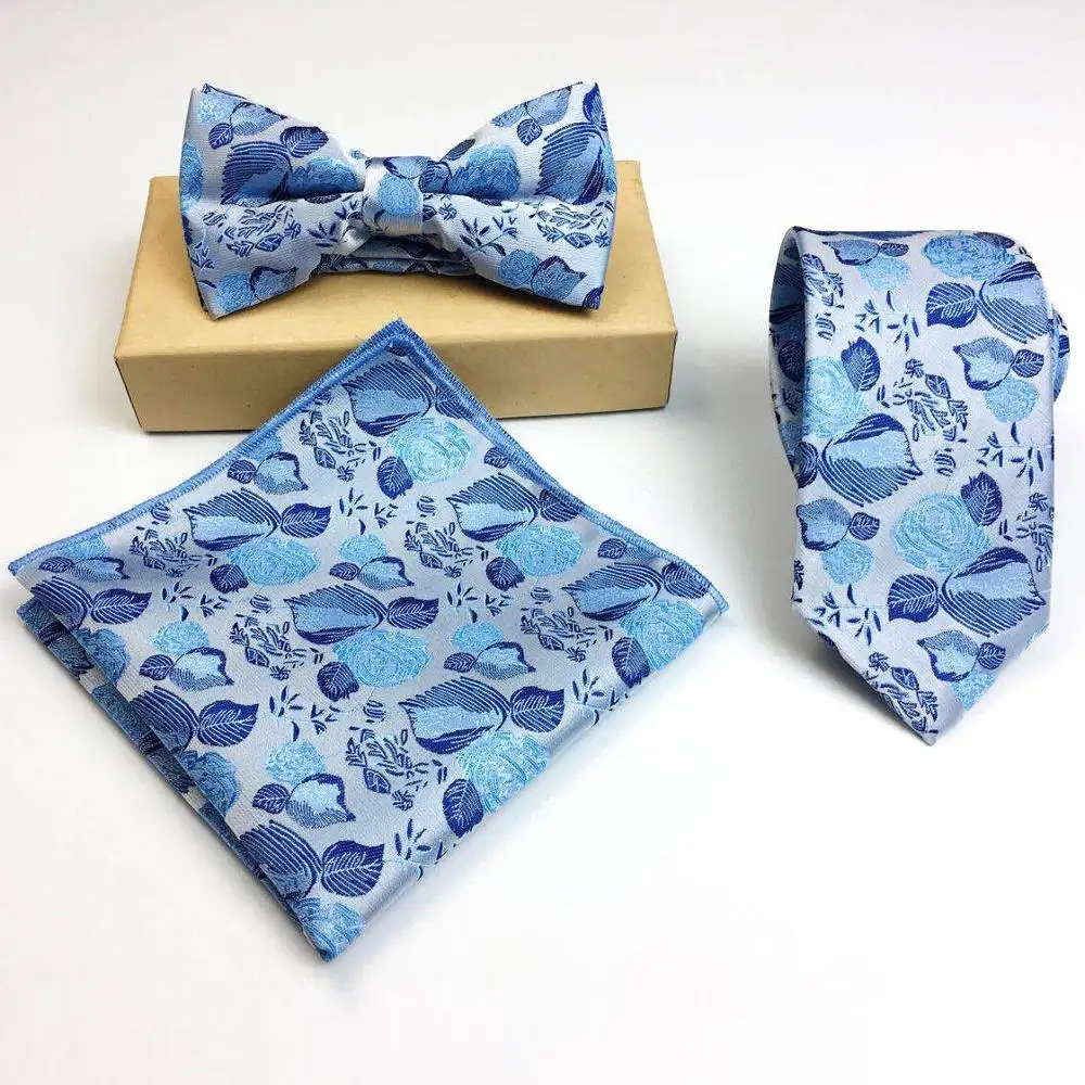 Высококачественный набор цветочных галстуков с галстуком-бабочкой и карманным квадратом для вечеринки