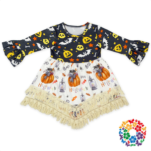 Uno collega A Manica Lunga Ragazze Casual Frock Designs Giorno di Halloween <span class=keywords><strong>Zucca</strong></span> di Nuovo Disegno Neonate Vestono - Product Image 4