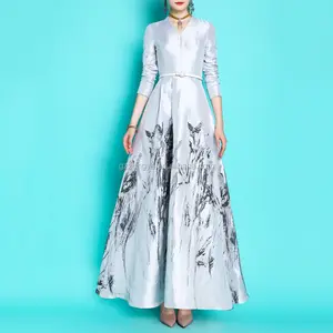 OEM elegant ladies printing viscose long dress one piece