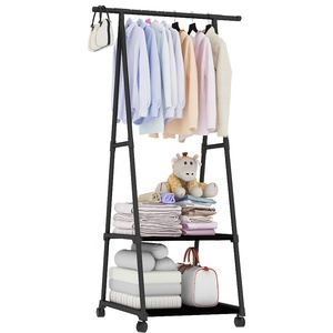 Porte manteau en métal de cm, Rail pour vêtements, garde-robe, 2 étagères, support de suspension - Product Image 1