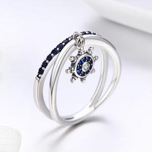 BAGREER-anillo de plata de ley 925 SCR280 con diseño de ancla, joyería personalizada con diseño de ancla doble, con gema azul, para mujeres - Product Image 2