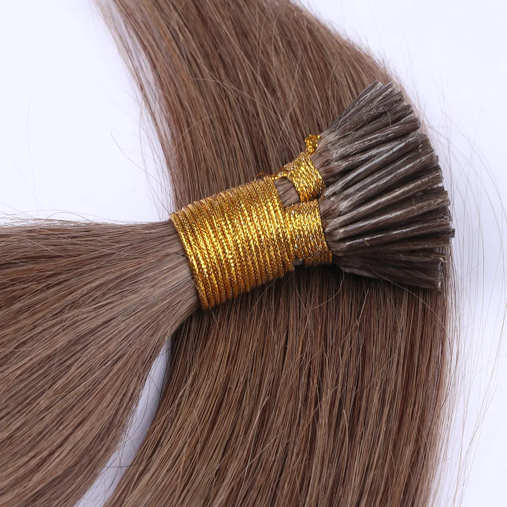 Extensions de cheveux humains à 100 brins, 1 pièce, cheveux Remy naturels, lisses et doux, brun clair #8, bâton pré-collés