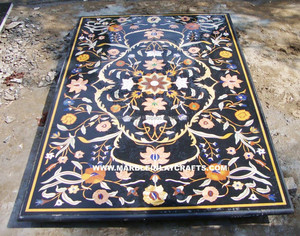 Black Marble Inlay Dining Table Tops, Handmade Marble Inlay Table Top - Product Image 1