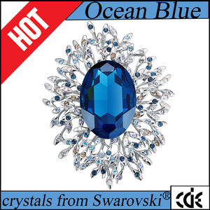 CDE中国ジュエリー工場バルク卸売ファッション大型ブルークリスタルブローチ - Product Image 2