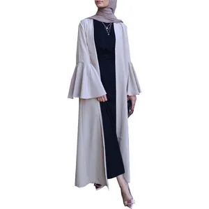 Hermoso color liso Singapur diseño Vestido Mujer negro abierto Abaya