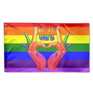 Drapeau personnalisé arc-en-ciel en polyester LGBT Gay Pride <span class=keywords><strong>LOVE</strong></span> WINS avec œillets en laiton - Product Image 1