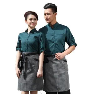 2018 primavera/Outono Roupas de Trabalho Do Hotel Define Women & Men Fast Food Restaurante Uniformes Garçom Top + Avental 2 peças hotel ocidental roupa de trabalho