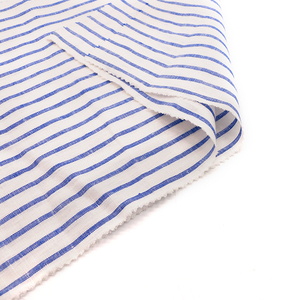 100% リネンブルー & ホワイトストライプ糸染め生地 - Product Image 5