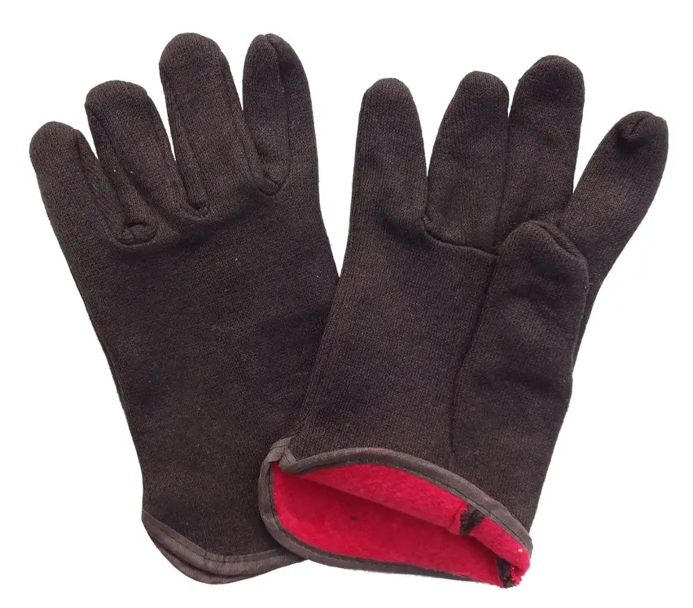 Mens Warm Red Fleece Lined Thermal Brown Jersey Winter Glove