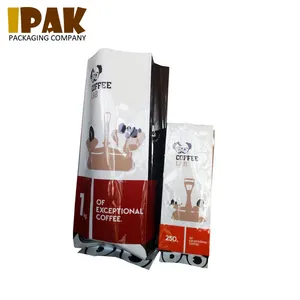 Food grade glossy custom printing outside aluminum foil 250g 500g 1kg side gusset coffee bags with valve
