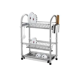 Hot selling 3 Tier Plate Holder Kitchen Storage Dish Drying Rack with Drainboard and Cutlery Cup