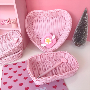 Nuovo Disegno di Vendita Caldo di Colore <span class=keywords><strong>Rosa</strong></span> a Forma di Cuore A mano tessuto a prova di Acqua Tipo di Archiviazione Poly Rattan Cestino Del Pane di Frutta display Cestino - Product Image 2