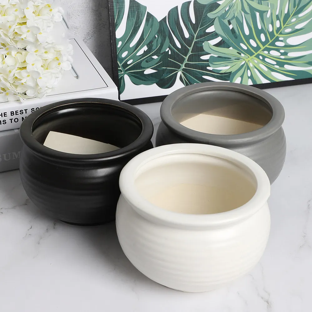 Amazon Hot Sale abgerundete Keramik Blumentopf Pflanzer weiß schwarz Blumentopf