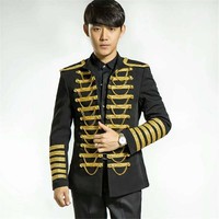 2017 Costumes de veste de performance pour homme noir, veste en velours noir, costumes de danse de camisole de force Palais-002