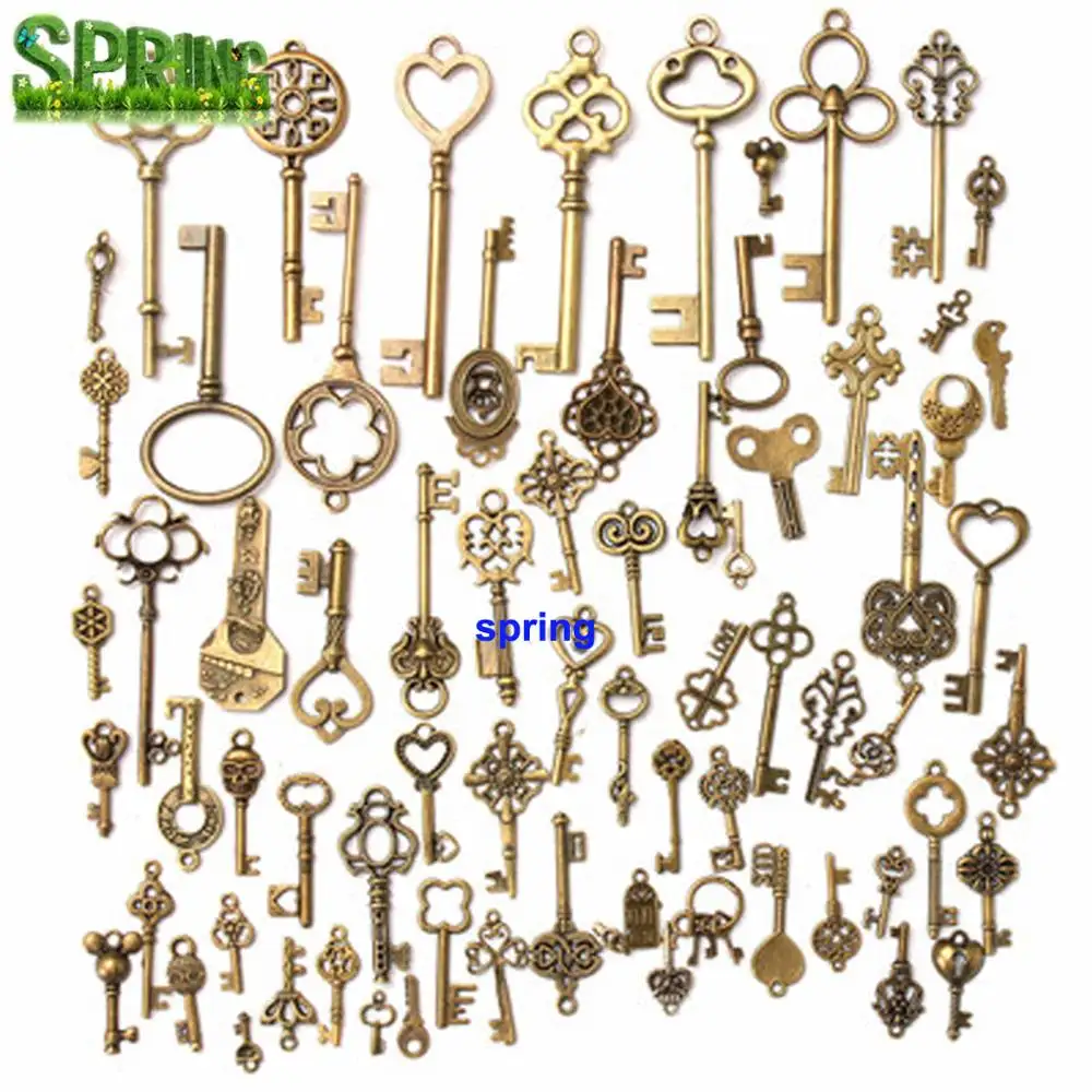 Fabrikant Custom Antiek Brons Keys Vintage Key vormige hanger DIY Hanger Bookmark Metal Charms Decoraties