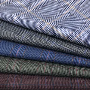 New microfiber 90%polyester 10%rayon material red blue color plaid textured tweed suiting men's suit pant jacket woven TR fabric