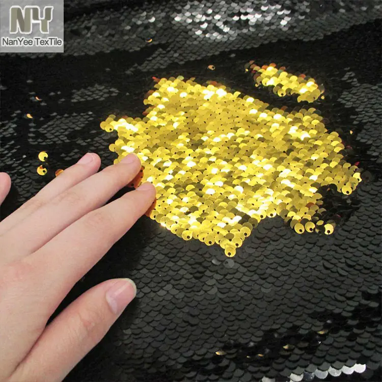 Nanyee Textile Mermaid Scale Reversible Black Gold Sequin Fabric