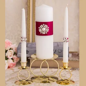 Weddingstar Double Ring Unity Candle and Taper Holders, Shiny Brass