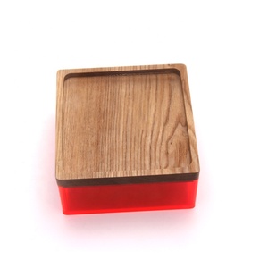 Hogar rojo transparente caso <span class=keywords><strong>a</strong></span> casa cocina caja de almacenamiento con tapa de madera - Product Image 2