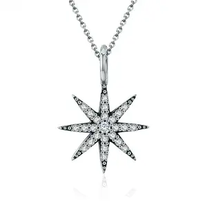925 Sterling Silver Sparking White Zircon Starburst Necklace