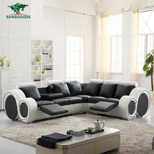 Factory Wholesale Hot Sale Modern Design Leather Sofa, Modern Black Fabric Corner Sofa 7 Seat