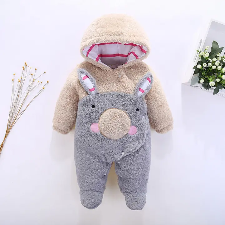 Hao Quần Áo Ấm Cho Bé Bunny Romper Trẻ Mới Biết Đi Một Mảnh Mùa Thu Mùa Đông Trẻ Sơ Sinh Dày Ra Romper