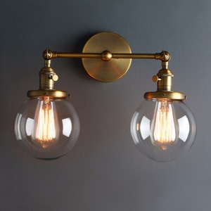 Vintage Loft Globo di Vetro Doppie Teste <span class=keywords><strong>Applique</strong></span> <span class=keywords><strong>Parete</strong></span> Retrò Palla vetro Lampada <span class=keywords><strong>Parete</strong></span> E27 Edison Lampada infissi - Product Image 2