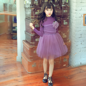 Del bambino delle ragazze del vestito dei capretti del manicotto lungo inverno maglioni abiti viola del fiore dei bambini del vestito di Natale per bambini di usura 6 anni di età - Product Image 3
