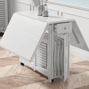 Nordic Style Modern <strong>White</strong> Dinner Room Furniture <strong>4</strong> <strong>Chairs</strong> Space Saving Foldable <strong>Dining</strong> Tables <strong>Set</strong> - Product Image 2