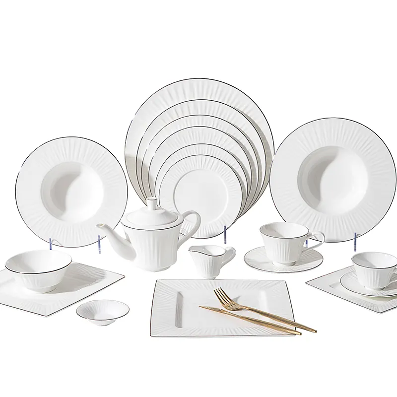 Bordo argento Fine Bone China Set di Stoviglie, Fine Bone China Dinnerware Set di Cena, Osso Stoviglie di Porcellana &