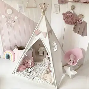 Katoenen Canvas Kinderen Teepee Hoge Kwaliteit Mooie Indische Traditie Tee Pee Kinderen Spelen Huis Outdoor Tipi Tent Met Houten Palen