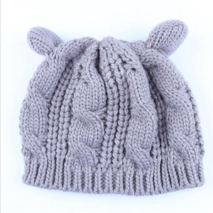 Pas cher Chat Oreilles Mignon Bérets Dames Double Épais Tricot Chapeau - Product Image 1