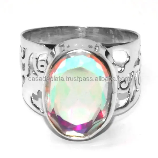 Мистический топаз 925 кольца из стерлингового серебра, популярный новый дизайн, оптовая продажа, производитель ручной работы, полностью сделанный на заказ