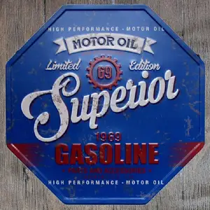 Aceite De Motor de Gasolina Superior Retro Octagon Forma Octogonal Metal Poster Cartel de chapa de Metal En Relieve