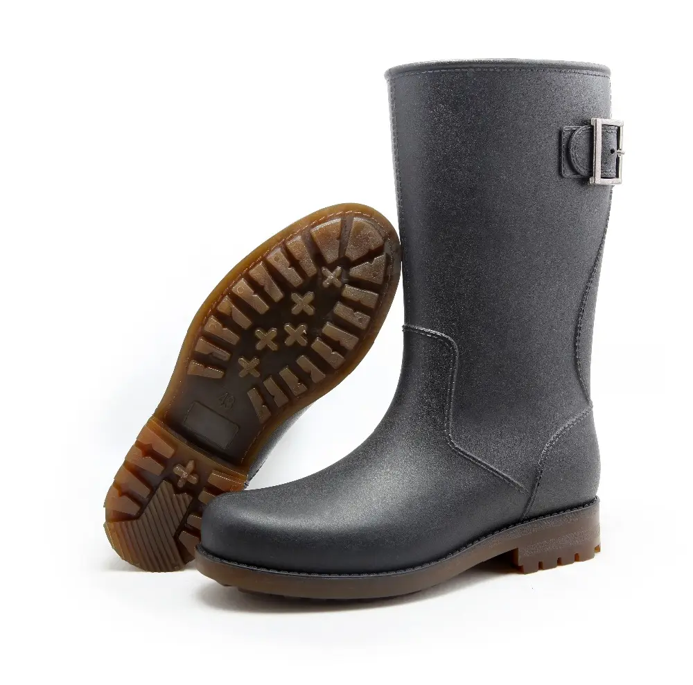 New fashion men PVC rain boot wellington boot wellies half height with metal buckle