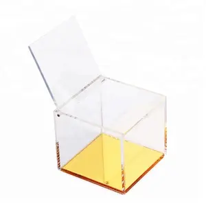 Medium square size acrylic box 12x12x12 with golden color base factory maker