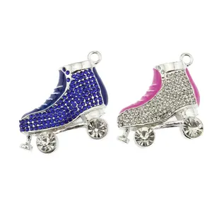 Fashion Rhinestone 3D Roller Skates Skateboard Ice Skate Pendant Charm For Necklace Jewelry