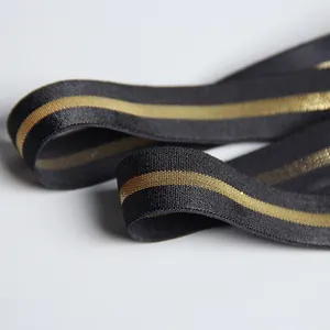 Gold Plus Supplier nylon gold thread woven striped elastic band